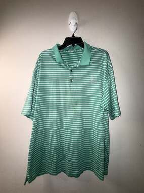 Nick Price Cool-Luxe Mens Green and White Striped Golf Polo Shirt XXL